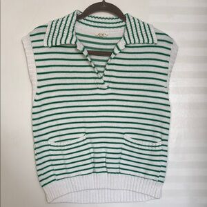 Green and White Striped Sleeveless Sweater